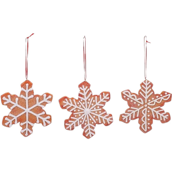 4" Gingerbread Snowflake Ornaments – Set of 3 Assorted