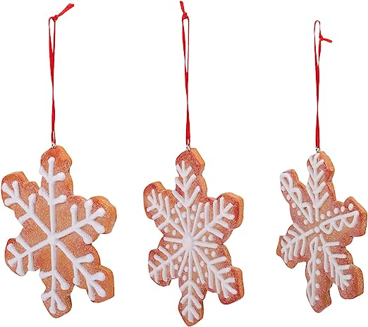 4" Gingerbread Snowflake Ornaments - Set of 3 Assorted - Festive Christmas Decorations