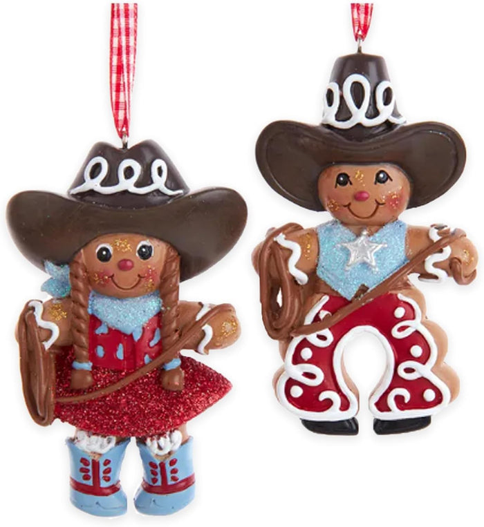 4-inch gingerbread cowboy and cowgirl ornaments set of 2