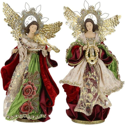 12.5" Elegant Angels with Musical Instruments – Set of 2 Christmas Figurines