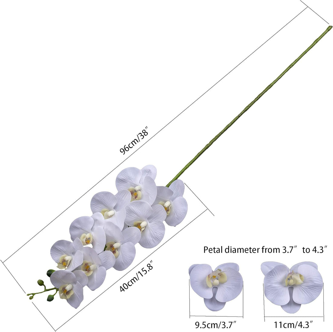 Real Touch white Phalaenopsis orchid stems – alternate view