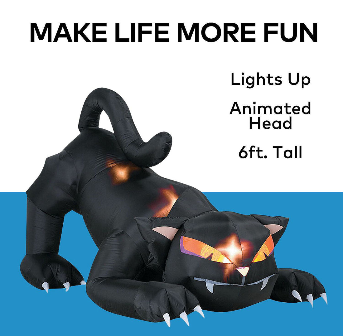 72-inch animated black cat Halloween inflatable with turning head