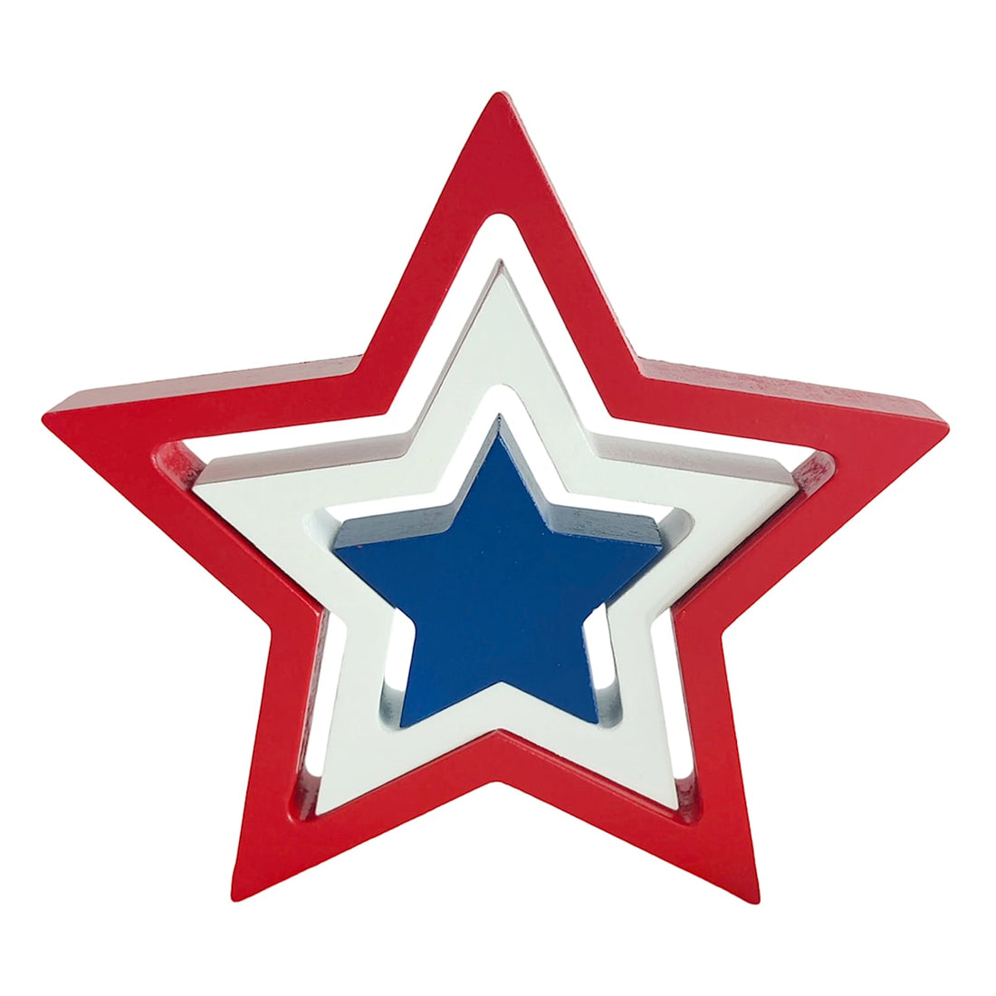 7-inch red white and blue wooden nested star patriotic decor