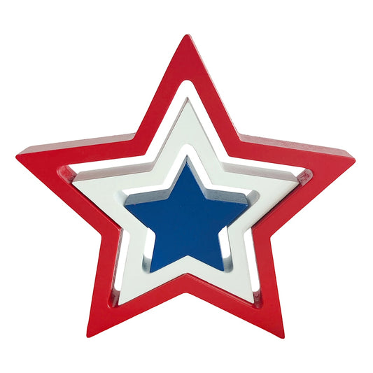 7"-Wood Nested Star Decor – Patriotic Red White & Blue