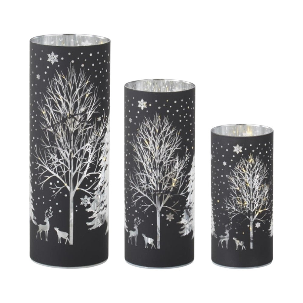 8" Black Laser-Engraved Winter Scene LED Votive – Cozy Glow