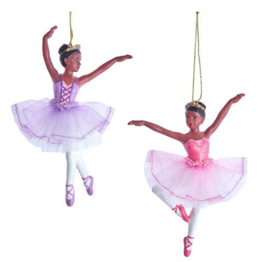 5.5" African American Ballerina Ornaments – Assorted Set of 2 Elegant Christmas Decorations