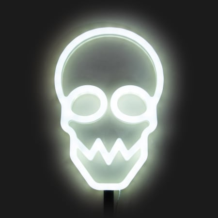 10-inch white neon skull light stake with timer for Halloween yard decor