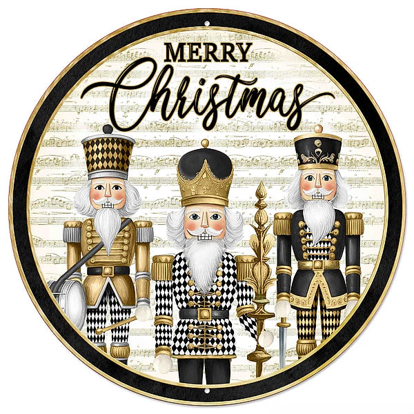 12" Merry Christmas Harlequin Nutcracker Metal Sign