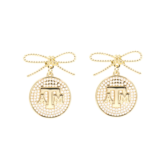 Texas A&M Pearl Medallion Earrings – Aggies Gold Logo Gameday Statement Jewelry