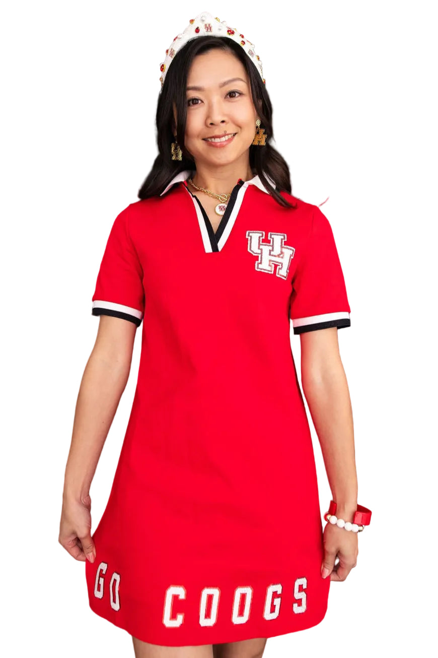 University of Houston red Cougars gameday dress with embellished logos
