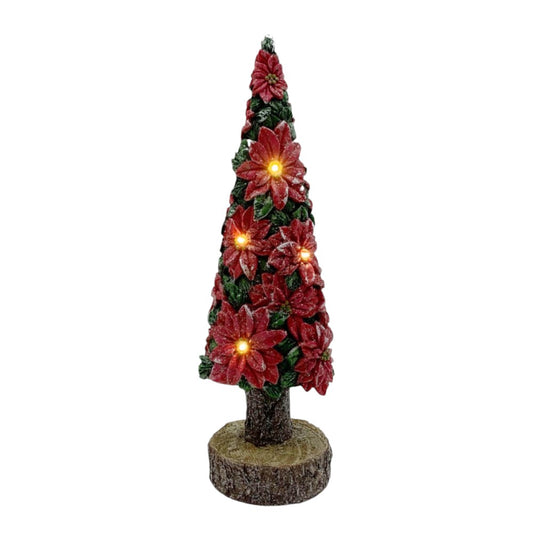 15.75" Poinsettia Christmas Tree with LED Light- Festive Holiday Decoration