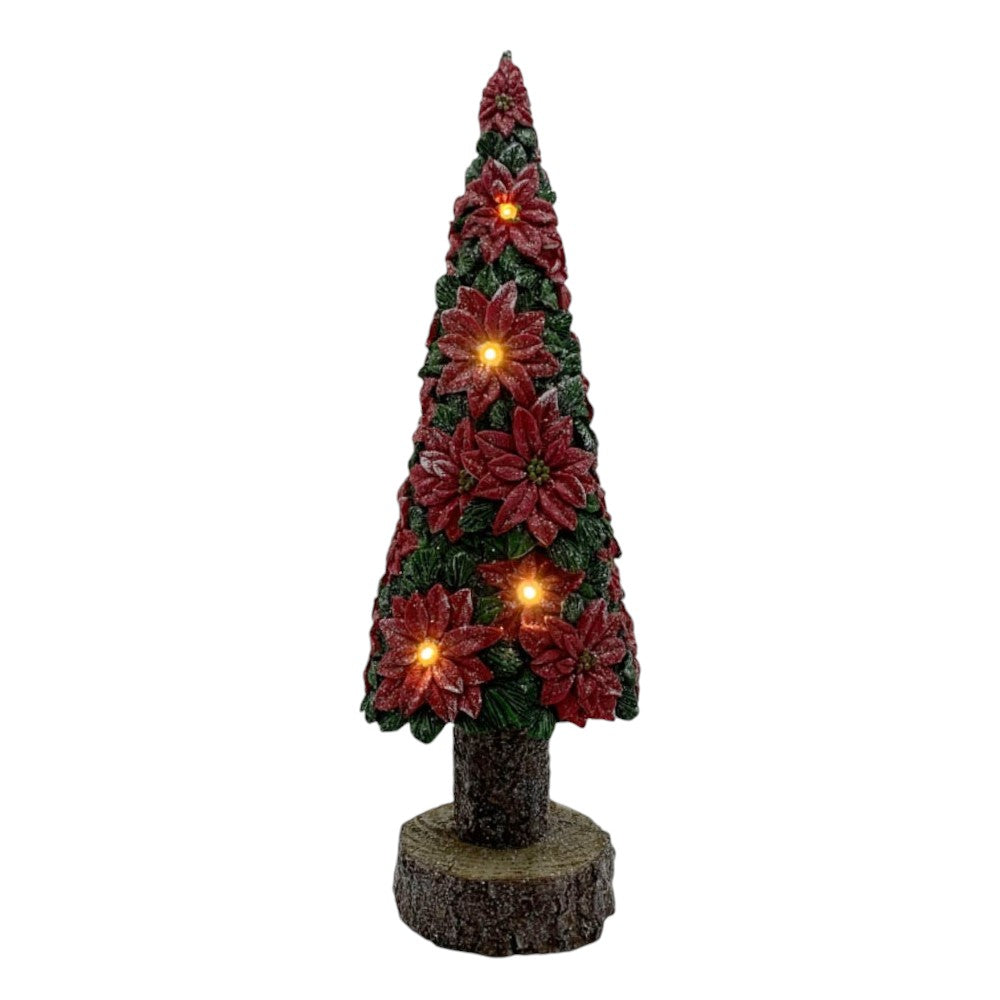 13" Poinsettia Christmas Tree with LED Light- Festive Holiday Decoration