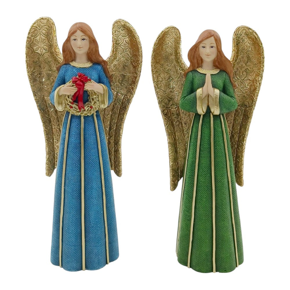 12.75"-13.25" Resin Angel Decorations – Assorted Holiday Figurines Set of 2