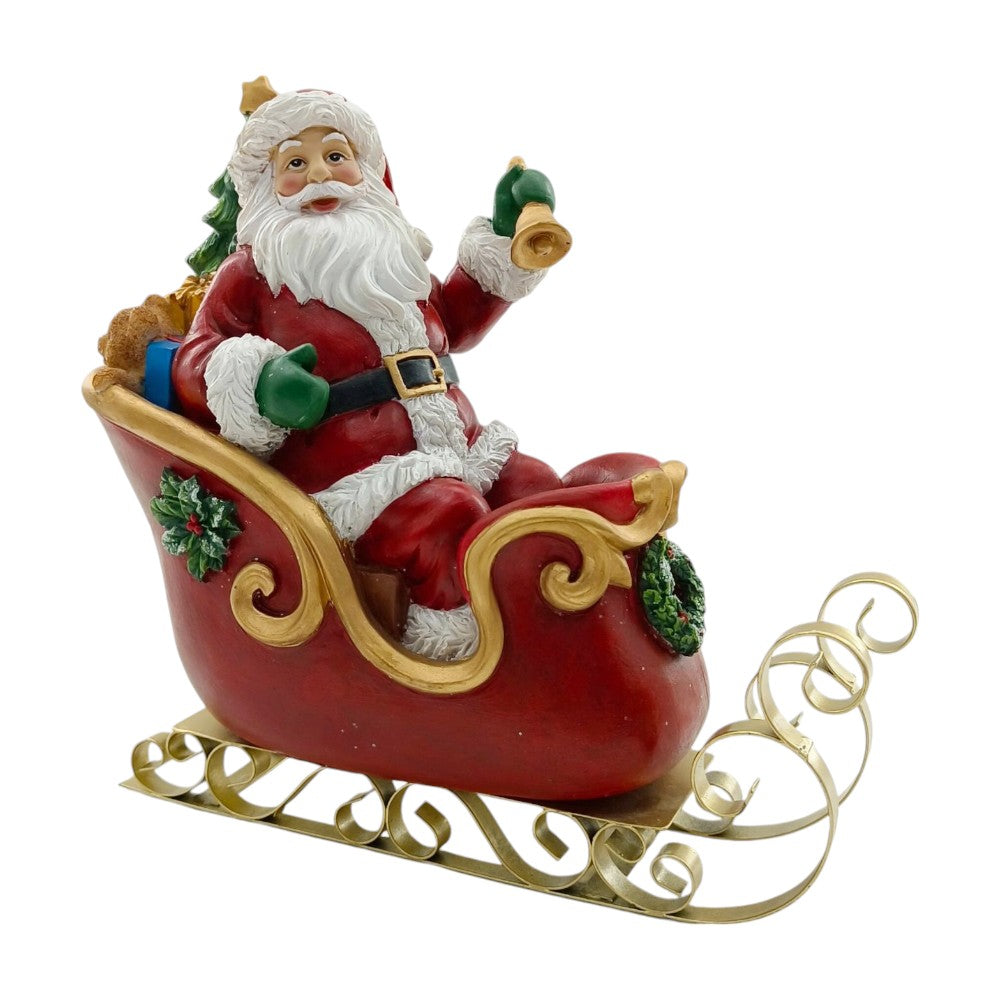 Santa in Sleigh Christmas Figurine – 10" Decorative Santa Ornament