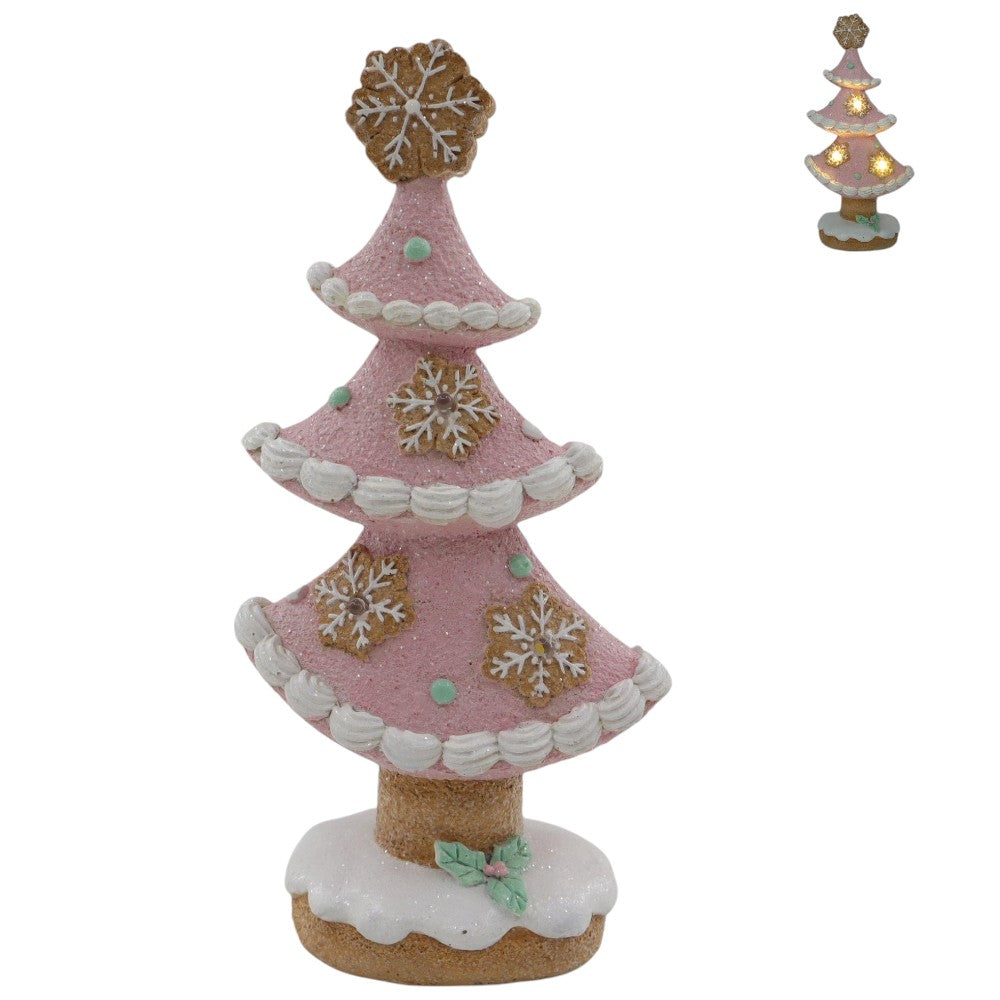 10.8" Pink Gingerbread Christmas Tree with LED Lights – Whimsical Pastel Holiday Decor