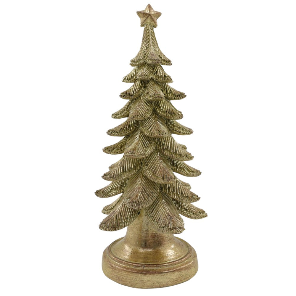 12.9" Gold Resin Christmas Tree – Elegant Holiday Decoration