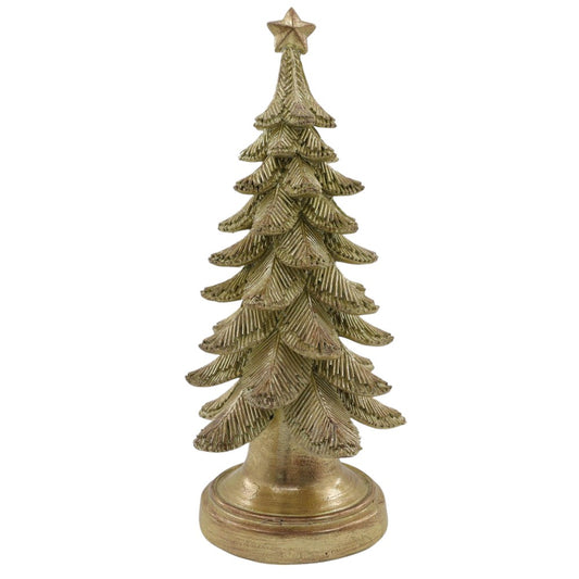 12.9" Gold Resin Christmas Tree – Elegant Holiday Decoration