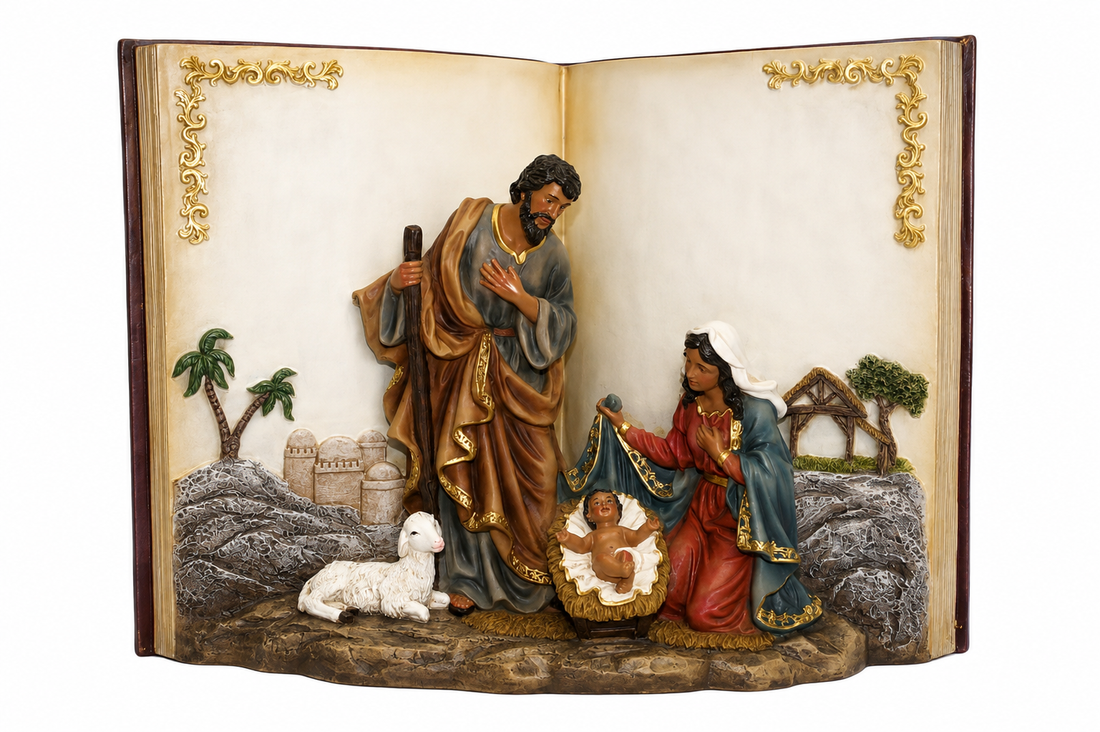 9" African American Holy Family Nativity Scene in Open Book - Unique Christian Christmas Decor