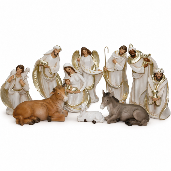 3"-10" Nativity Manger Scene - 10 PC Set - Elegant Christmas Nativity Decoration