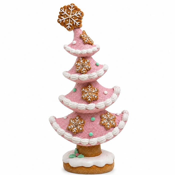 13.1" Pink Gingerbread Christmas Tree with LED Lights – Festive Pastel Holiday Decoration