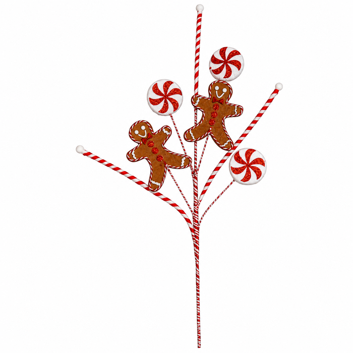 28-inch gingerbread and peppermint candy Christmas spray pick