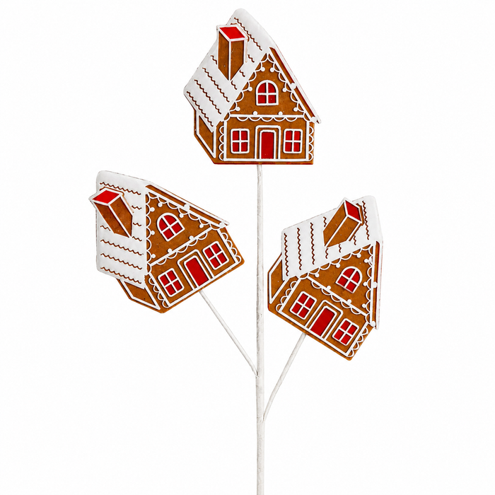25-inch gingerbread house Christmas spray pick with candy details