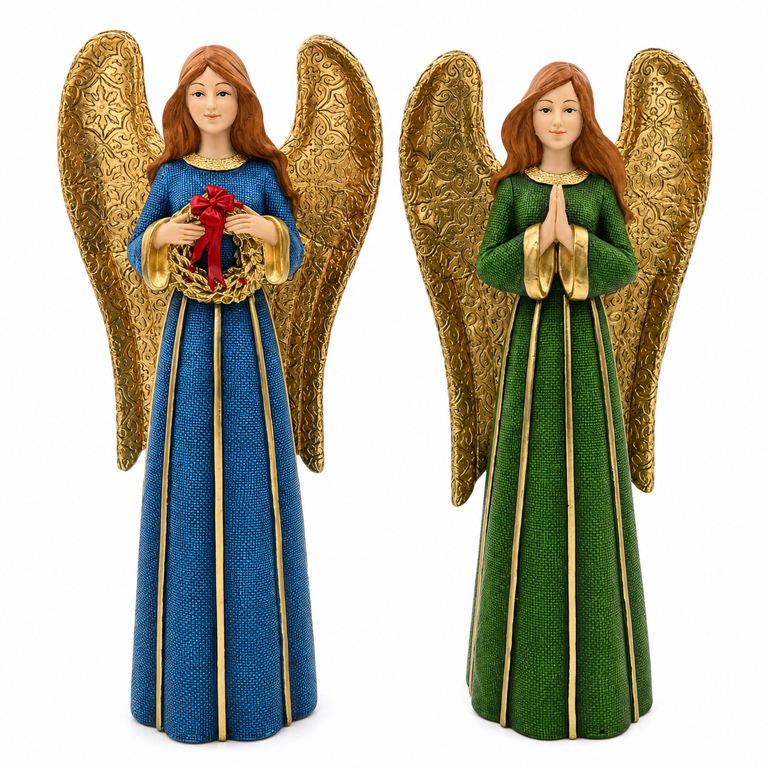 12.75"-13.25" Resin Angel Decorations – Assorted Holiday Figurines Set of 2