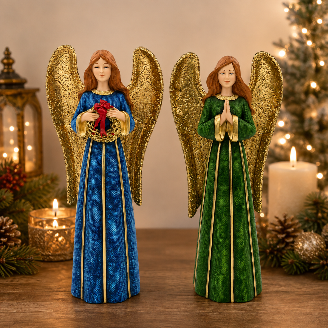 12.75"-13.25" Resin Angel Decorations – Assorted Holiday Figurines Set of 2