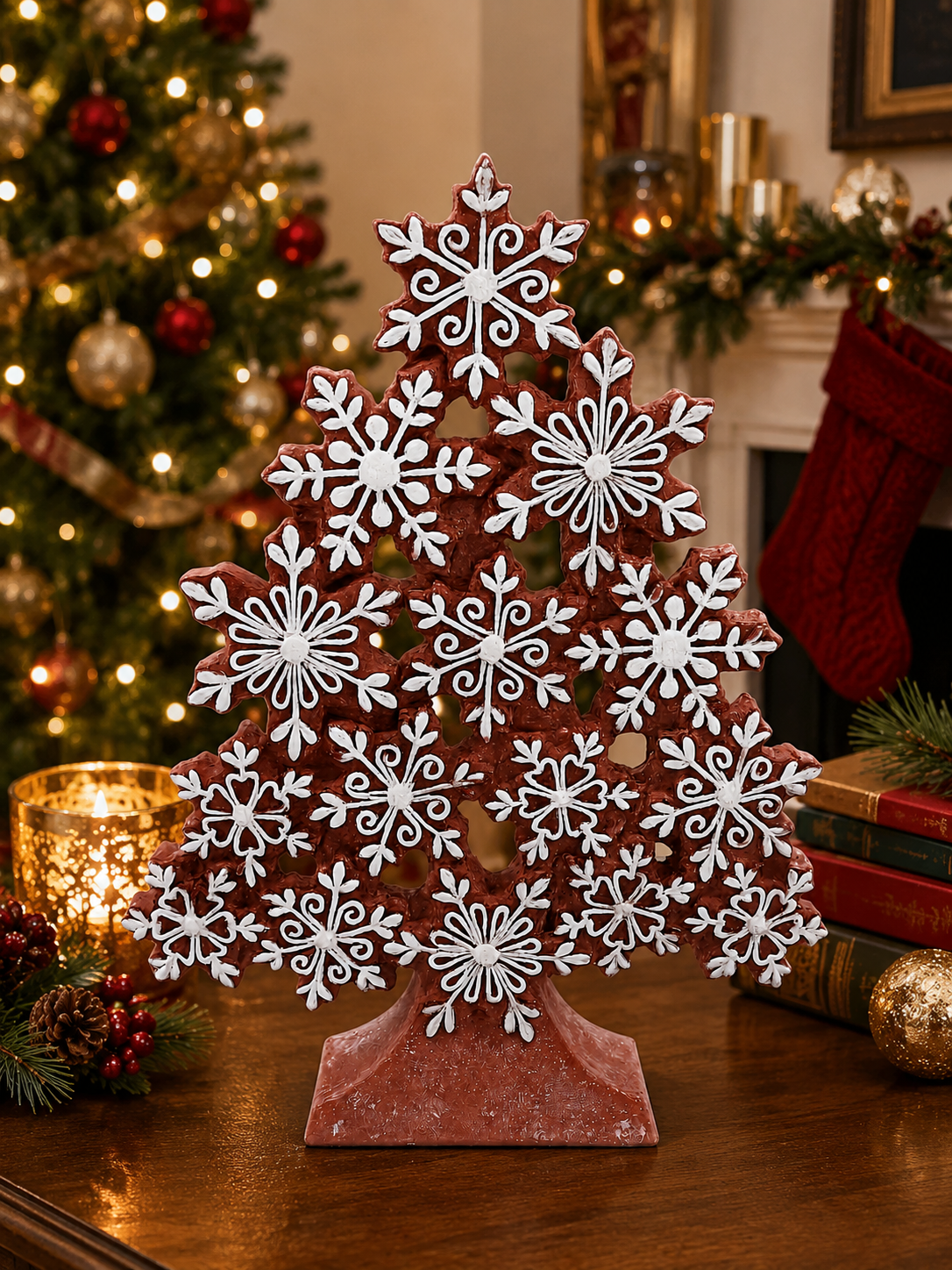 11.85" Gingerbread Snowflake Christmas Tree Decoration - Intricate Festive Holiday Decor