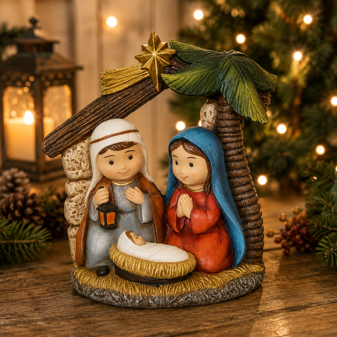 6" Holy Family - Whimsical Manger Scene  Charming Nativity Christmas Decoration