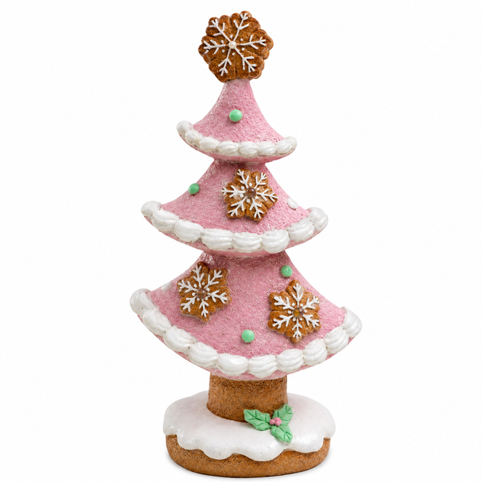 10.8" Pink Gingerbread Christmas Tree with LED Lights – Whimsical Pastel Holiday Decor