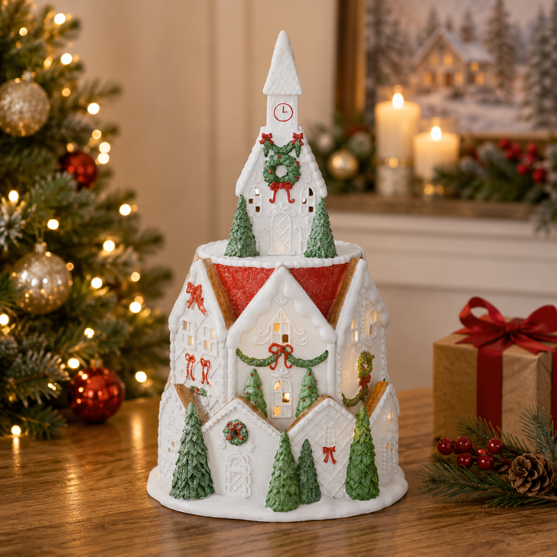 20" Gingerbread House Tower with LED Lights – Unique Festive Holiday Decoration