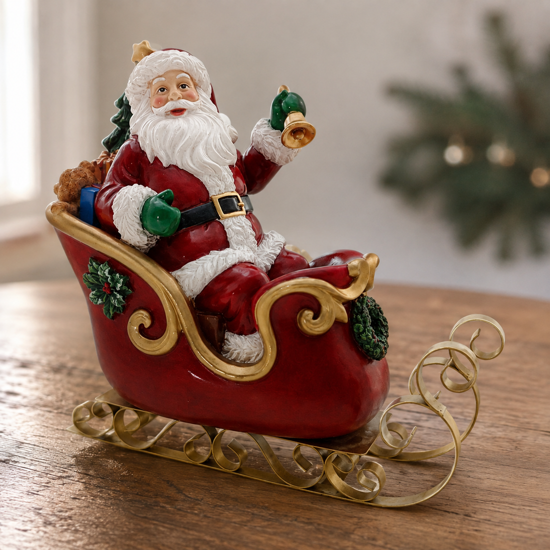 10" Santa in Sleigh Christmas Figurine –Decorative Santa Ornament