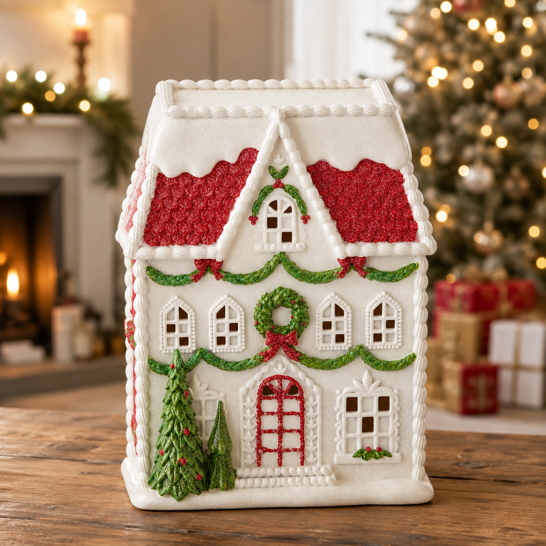 16" Modern Gingerbread House with LED Lights – Festive Holiday Centerpiece