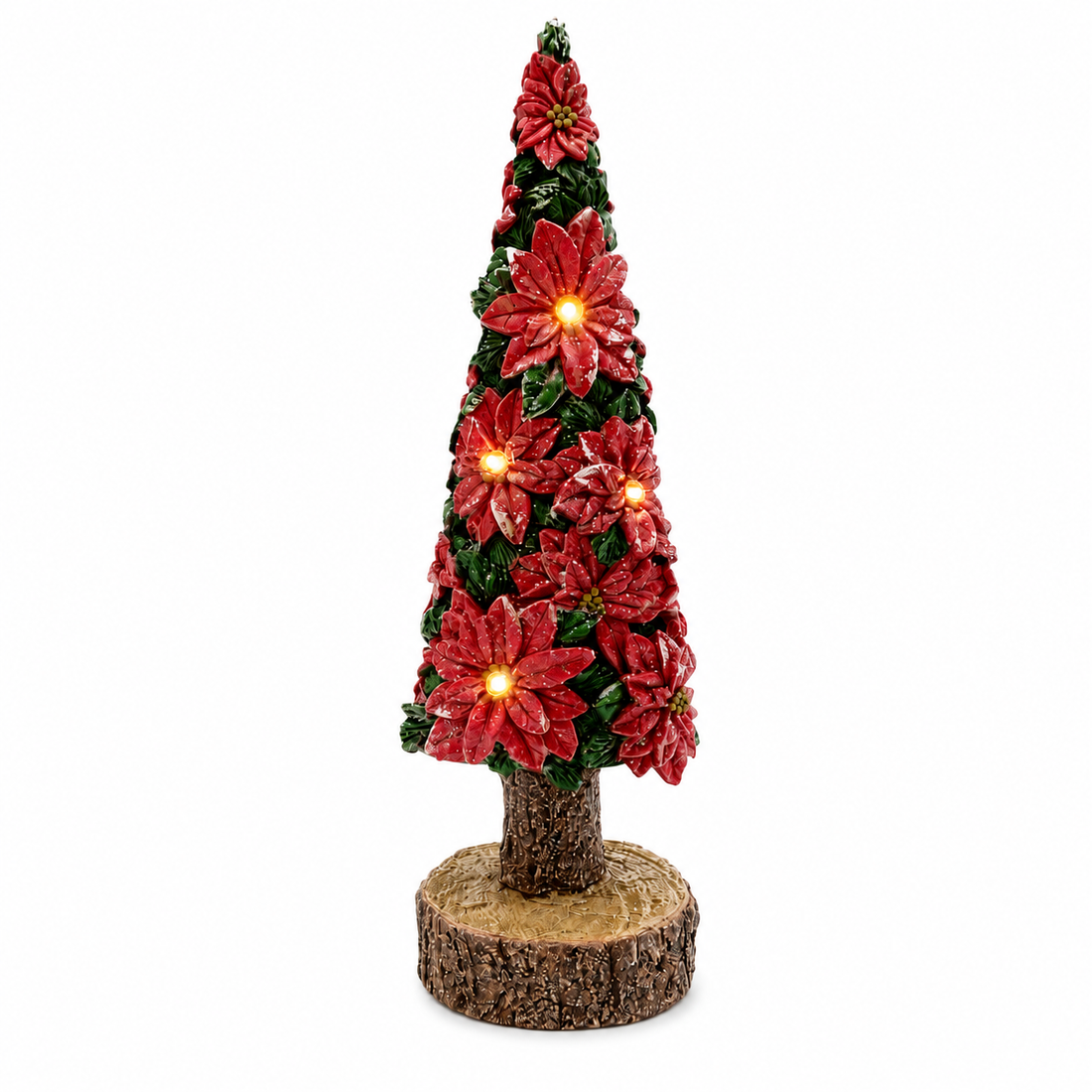 15.75" Poinsettia Christmas Tree with LED Light- Festive Holiday Decoration