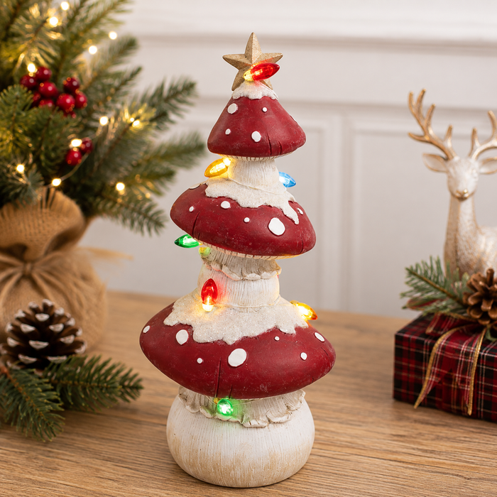 10.4" Mushroom Christmas Tree with LED Lights – Whimsical Holiday Decor