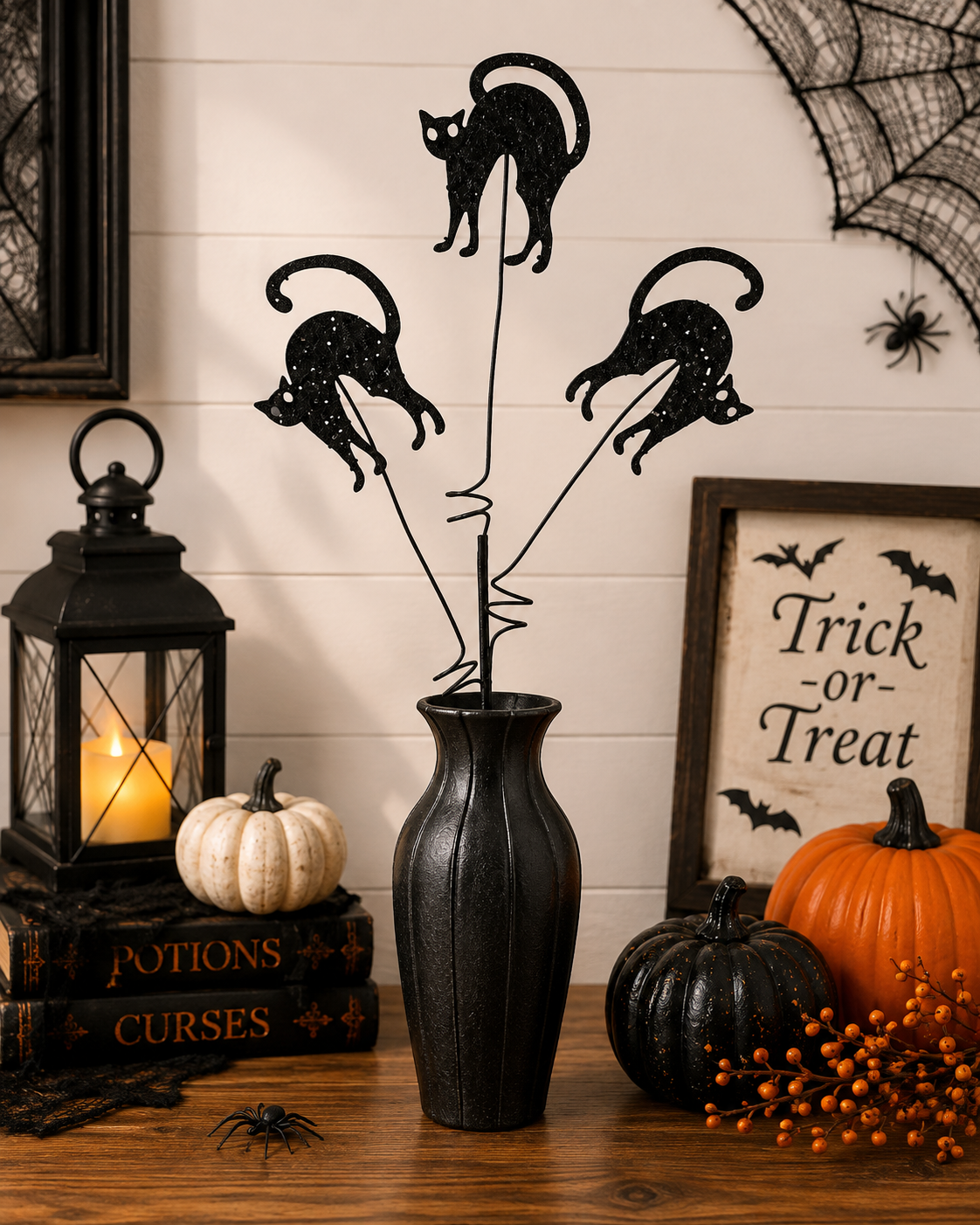 26" Black Cat Halloween Floral Stem Decoration