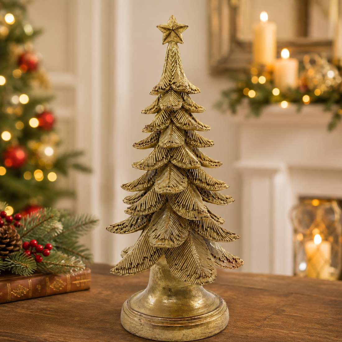 10.6" Gold Resin Christmas Tree – Elegant Holiday Decoration