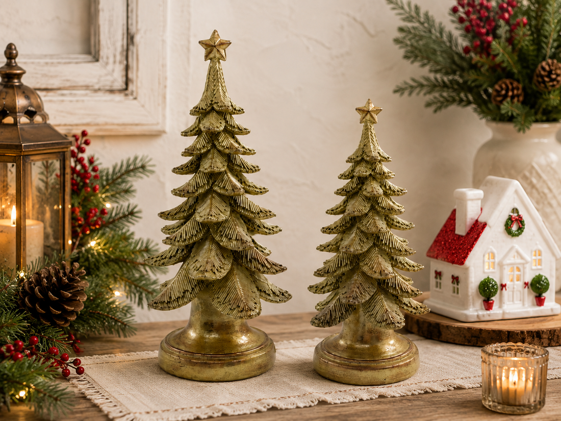 10.6" Gold Resin Christmas Tree – Elegant Holiday Decoration