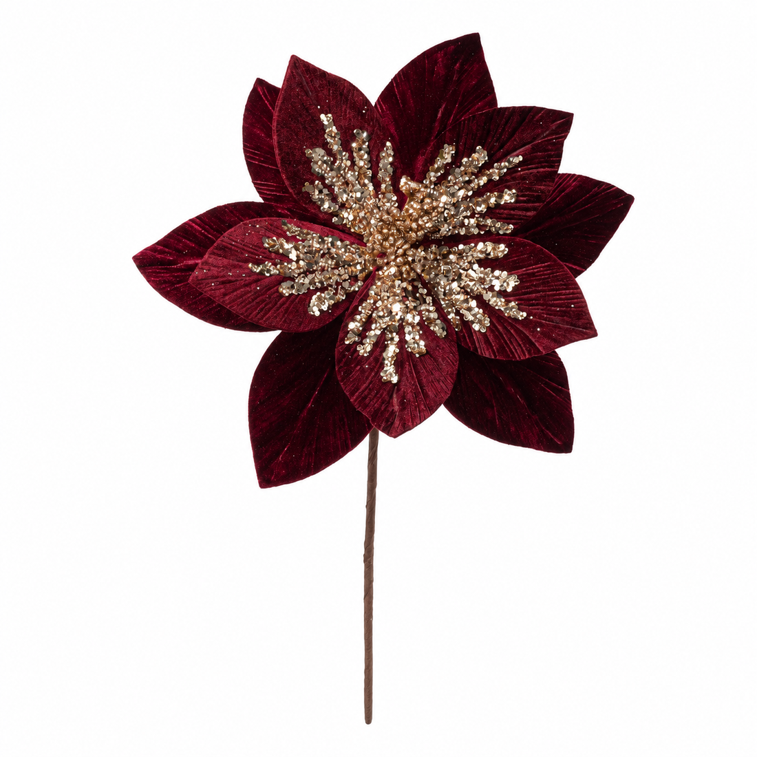 20-inch burgundy velvet magnolia pick with rose sequins