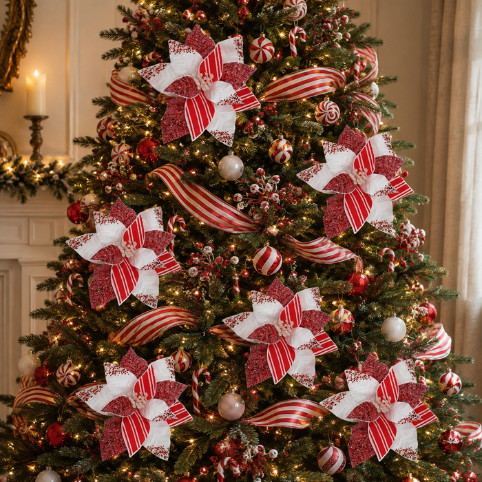 20-inch red and white candy cane poinsettia Christmas pick