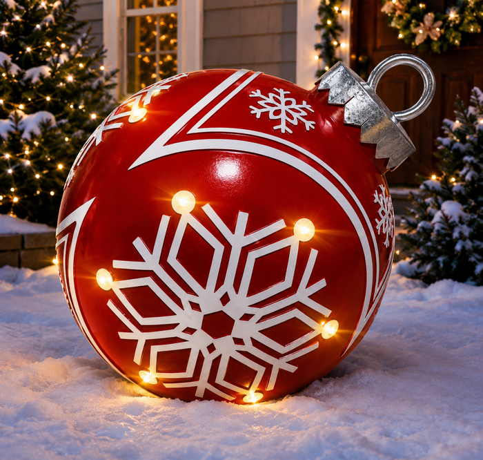 31-inch red and white LED lighted Christmas ornament with timer
