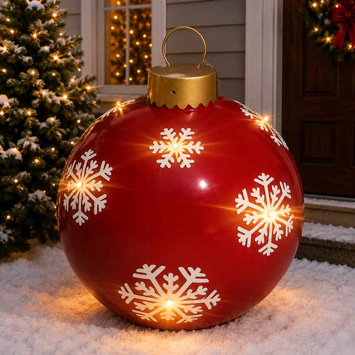 24-inch red LED lighted Christmas ornament with snowflake cutouts and timer