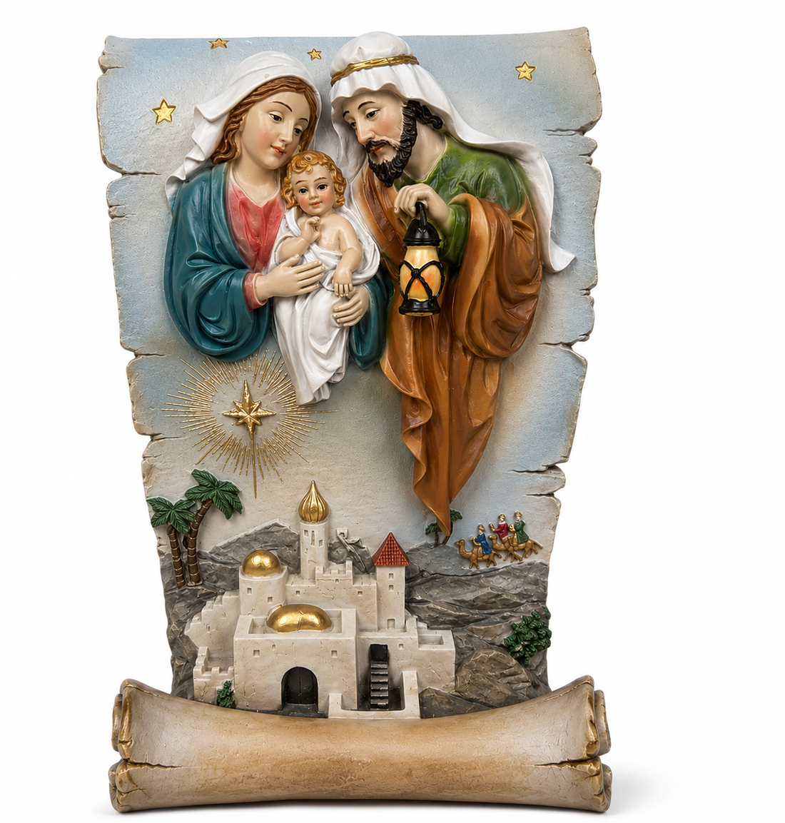 7" Holy Family in Scroll  Elegant Nativity Scene Decor for Christmas