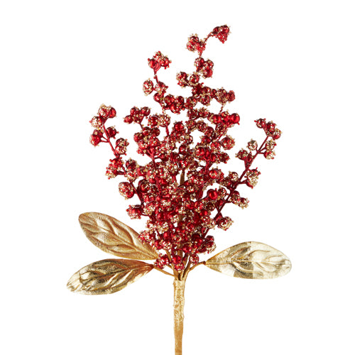 15" Beaded and Glittered Berry Pick – Festive Christmas Decoration