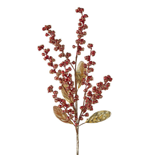 28" Beaded and Glittered Berry Spray – Elegant Christmas Décor Accent