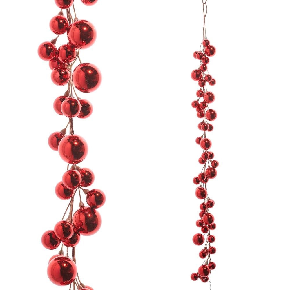 48" Red Shiny Ball Christmas Garland – Ornament Garland for Holiday Decorating