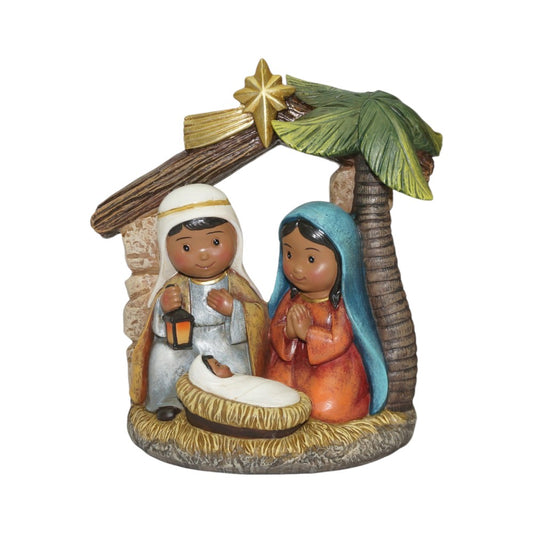 6" African American Holy Family Nativity Scene with Palm Tree – Kid-Friendly Christmas Decoration