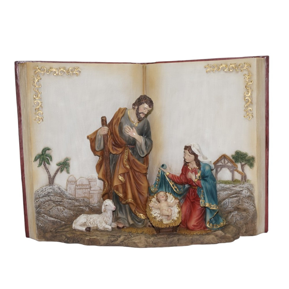 9" Holy Family in Bible Book - Unique Nativity Christmas Decoration