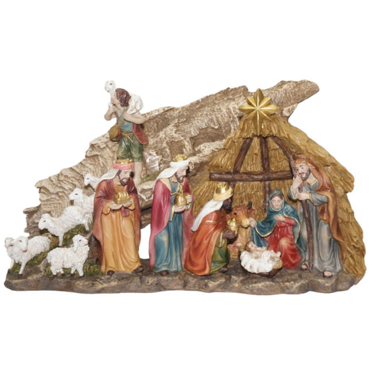 12" Nativity Scene with Sheep Herd - Traditional Christmas Decor